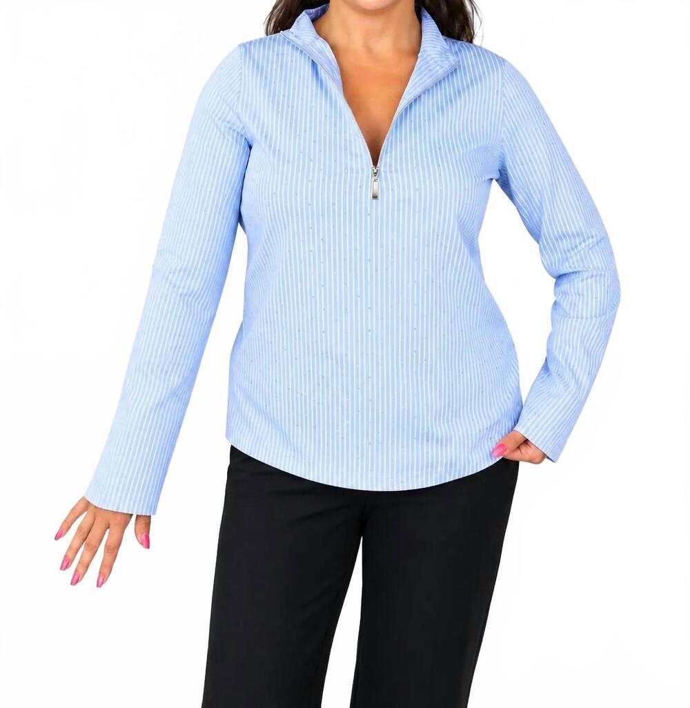 NEW LULU-B rhinestone quarter-zip top in blue/white